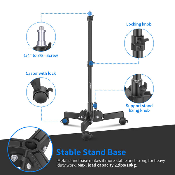 Heavy Duty Light Stand with Caster,0.72m Tripod Stand, Photography Wheeled Base Stand for Photo Sutido Softbox, Monolight | Vimost Shop.