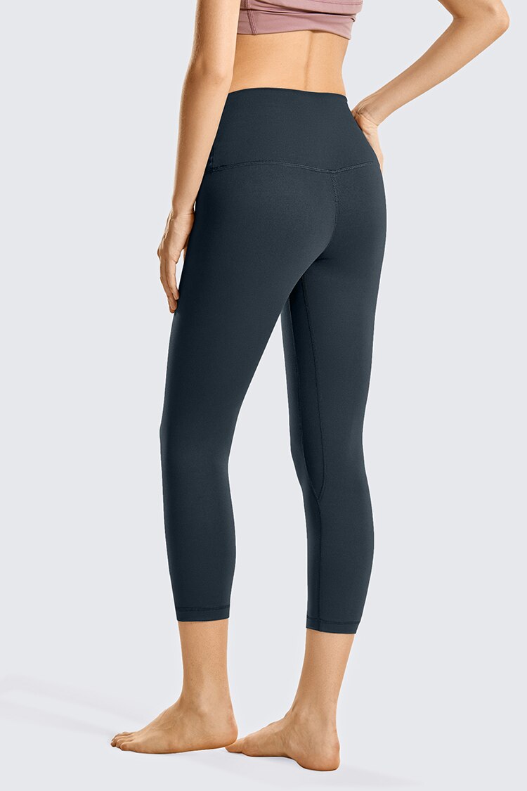 Women Matte Brushed Yoga Leggings 21 Inches - Thick Capris Leggings Gym Crops High Waist Workout Pants