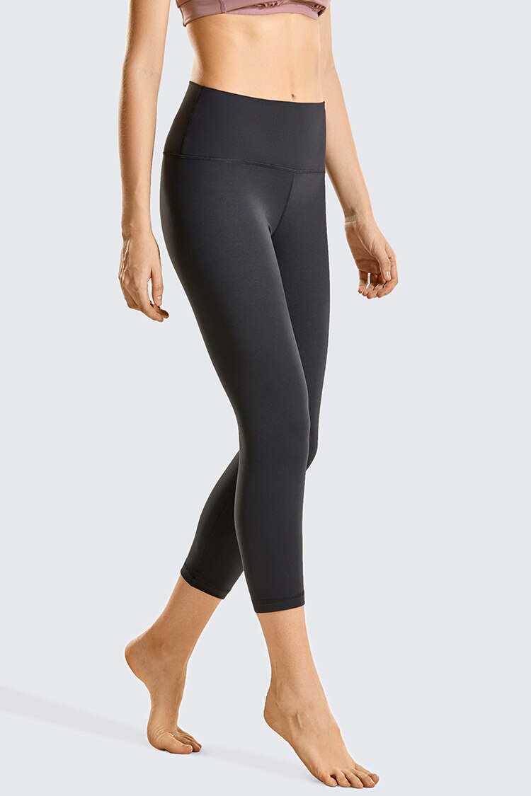 Women Matte Brushed Yoga Leggings 21 Inches - Thick Capris Leggings Gym Crops High Waist Workout Pants