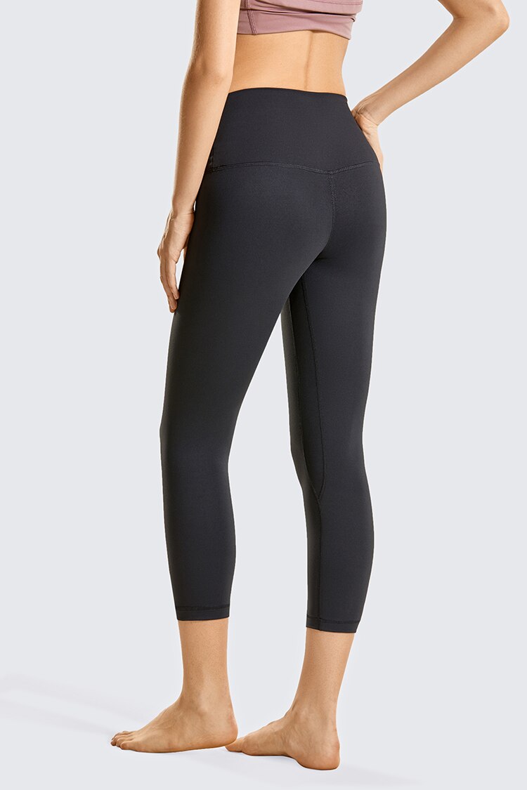 Women Matte Brushed Yoga Leggings 21 Inches - Thick Capris Leggings Gym Crops High Waist Workout Pants