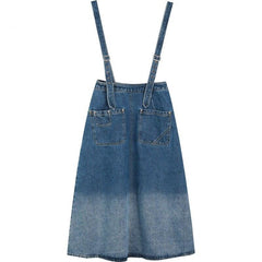 Solid Pure Gradient  High Waist Casual Women Overall Skirts,Spring ELF Vintage,Korean Ladies Daily Denim Bottom