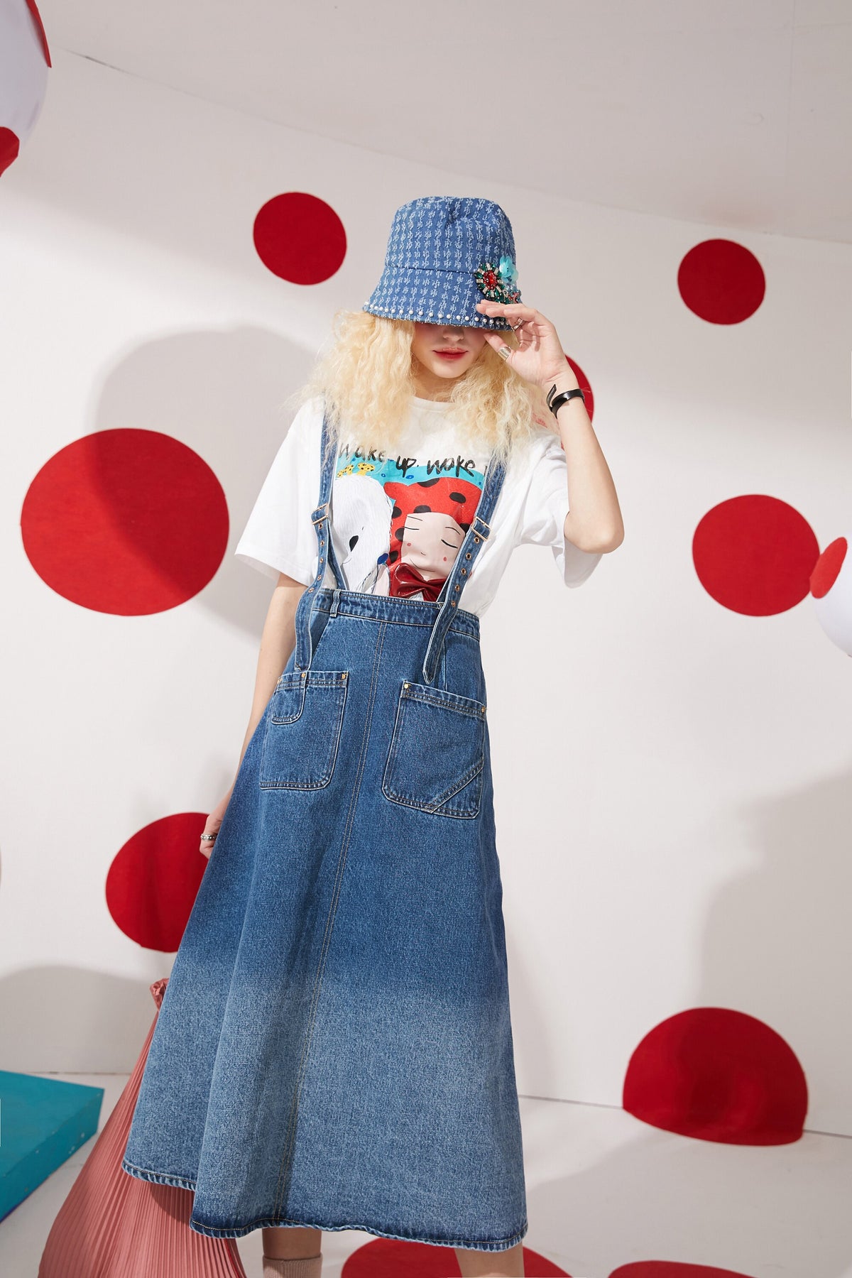 Solid Pure Gradient  High Waist Casual Women Overall Skirts,Spring ELF Vintage,Korean Ladies Daily Denim Bottom