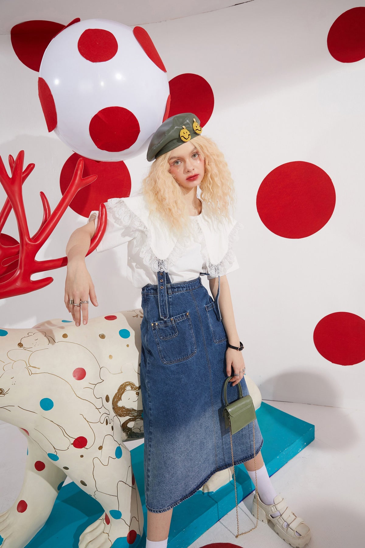 Solid Pure Gradient  High Waist Casual Women Overall Skirts,Spring ELF Vintage,Korean Ladies Daily Denim Bottom