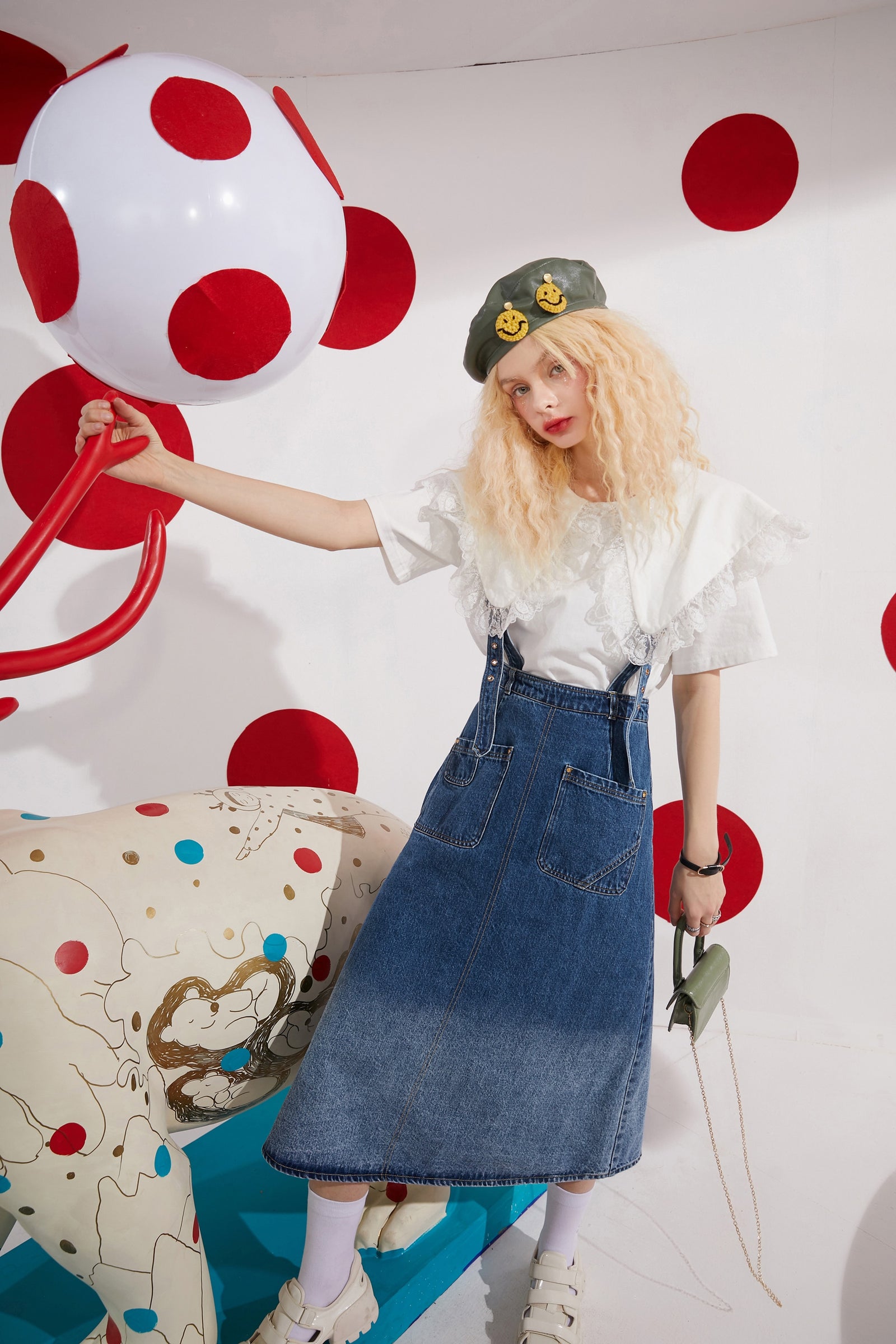 Solid Pure Gradient  High Waist Casual Women Overall Skirts,Spring ELF Vintage,Korean Ladies Daily Denim Bottom