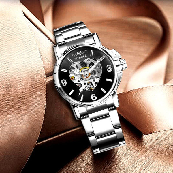 Luxury Women Watch Automatic Mechanical Heart Skeleton Golden Silver Stainless Steel Band Dress Business Lady Wristwatch