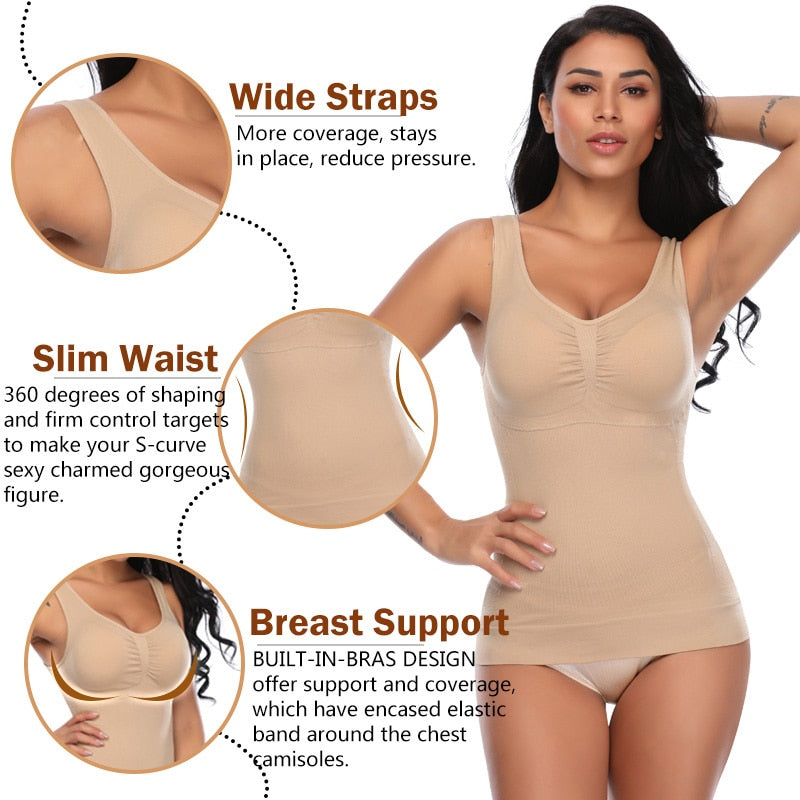 Tank Tops for Women with Built in Bra Shelf Bra Casual Wide Strap Basic Camisole Sleeveless Top Shaper with Removable Bra | Vimost Shop.