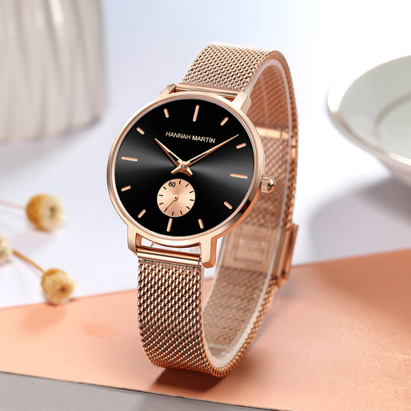 Japan Small Seconds Dial Quartz Movement Fashion Watch Waterproof Simple Women Gold Mesh Belt Top Brand Ladies Watches