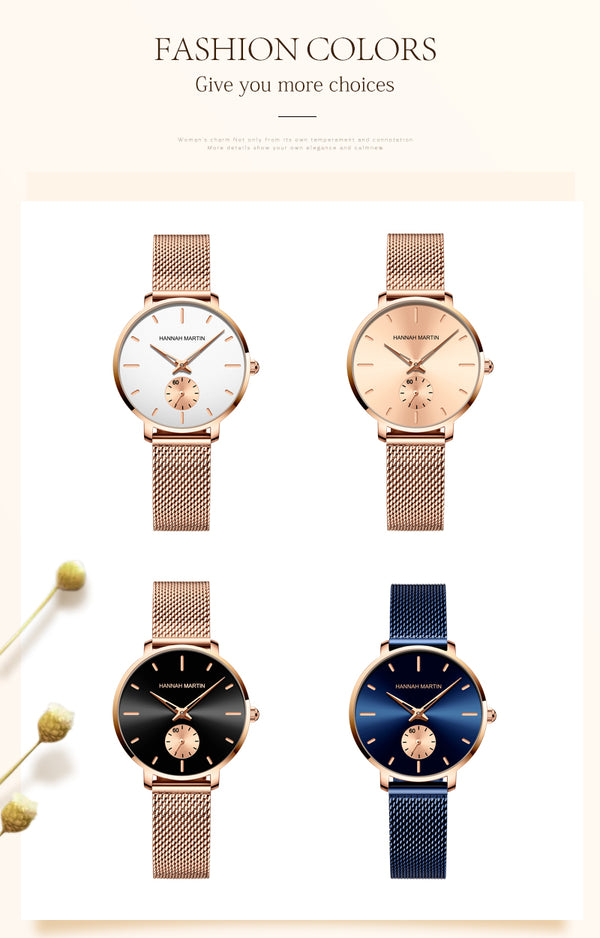 Japan Small Seconds Dial Quartz Movement Fashion Watch Waterproof Simple Women Gold Mesh Belt Top Brand Ladies Watches