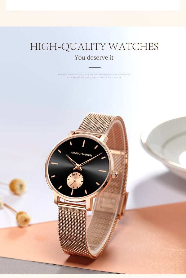 Japan Small Seconds Dial Quartz Movement Fashion Watch Waterproof Simple Women Gold Mesh Belt Top Brand Ladies Watches