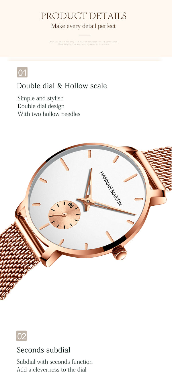 Japan Small Seconds Dial Quartz Movement Fashion Watch Waterproof Simple Women Gold Mesh Belt Top Brand Ladies Watches