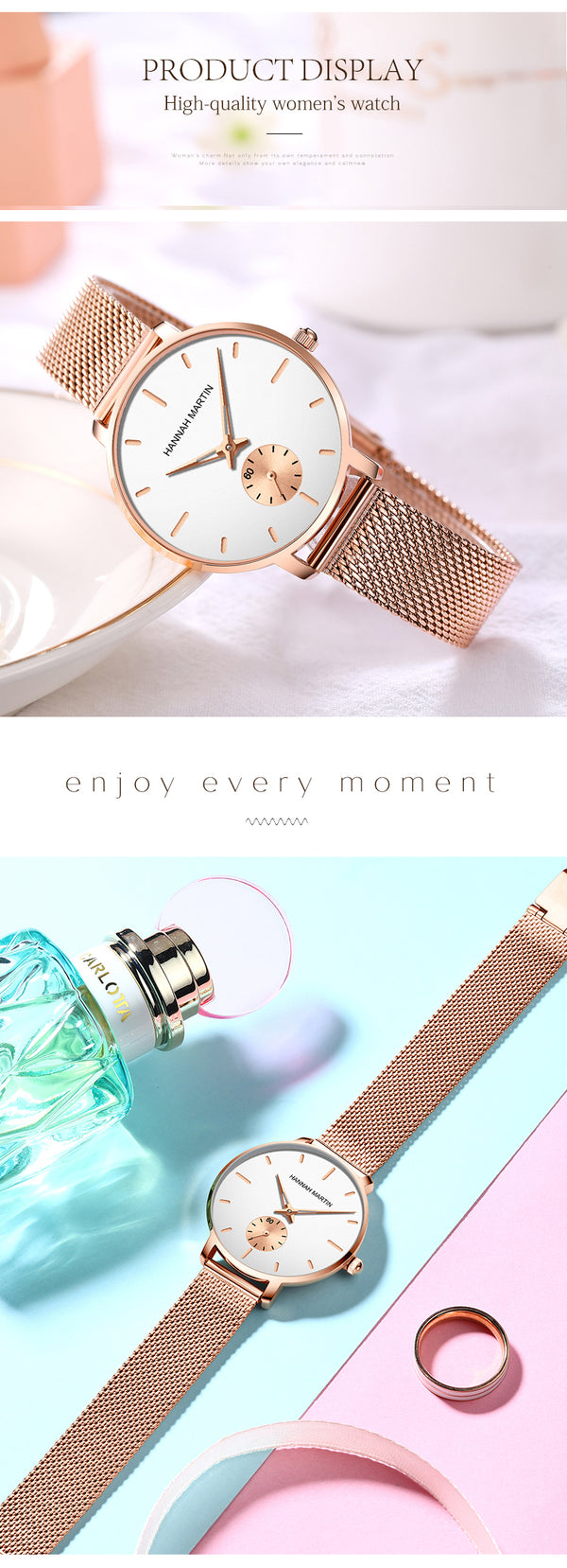 Japan Small Seconds Dial Quartz Movement Fashion Watch Waterproof Simple Women Gold Mesh Belt Top Brand Ladies Watches