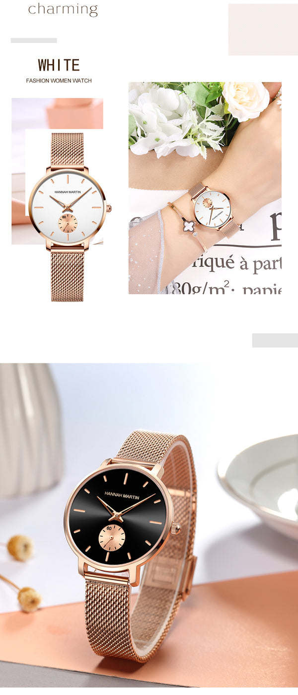 Japan Small Seconds Dial Quartz Movement Fashion Watch Waterproof Simple Women Gold Mesh Belt Top Brand Ladies Watches