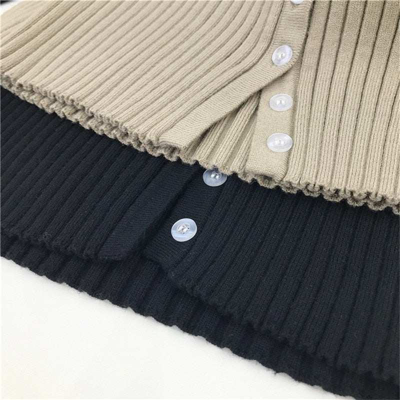 Women Button Up Ribbed Sweater Shirt Cropped Knit Cardigans Korean Knitting Crop Tops Streetwear
