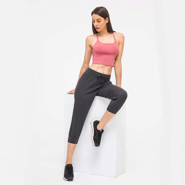 Leisure Sport Fitness Running Cropped Joggers Women Second Skin Feel Workout Gym Capri Sweatpants with Pocket