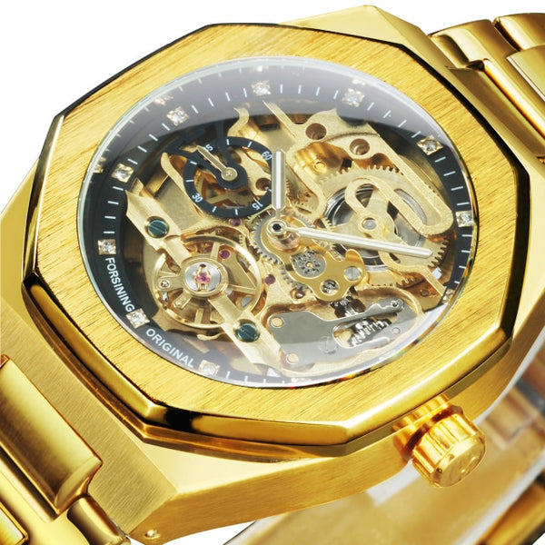 Tourbillion Mechanical Watch for Men Automatic Steel Strap Skeleton Mens Watches Top Brand Luxury