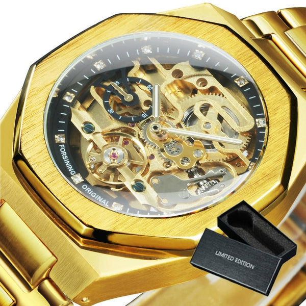 Tourbillion Mechanical Watch for Men Automatic Steel Strap Skeleton Mens Watches Top Brand Luxury