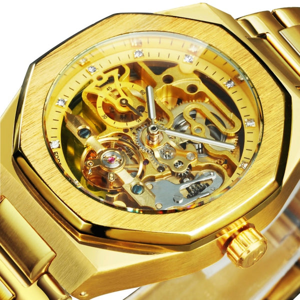 Tourbillion Mechanical Watch for Men Automatic Steel Strap Skeleton Mens Watches Top Brand Luxury