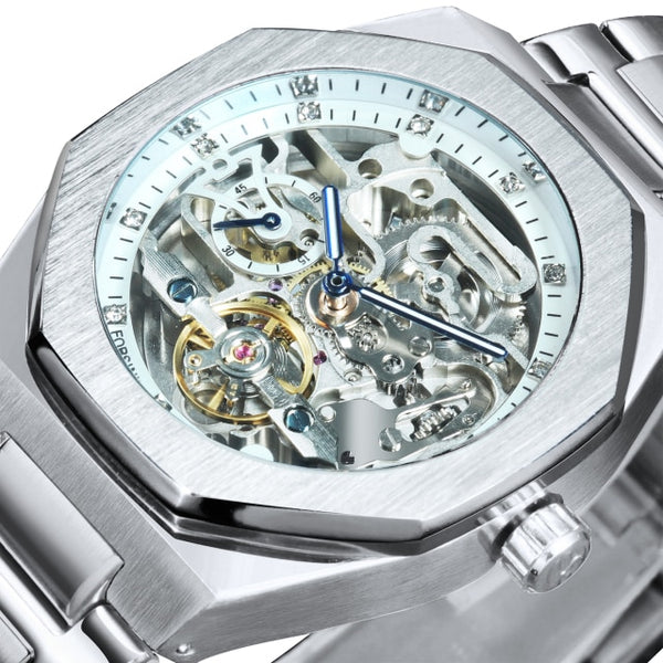 Tourbillion Mechanical Watch for Men Automatic Steel Strap Skeleton Mens Watches Top Brand Luxury