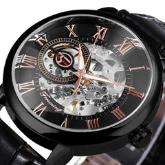 Mechanical Man Gold Watch Mens Watches Top Brand Luxury Clock Male Skeleton Leather 3d Hollow Engraving