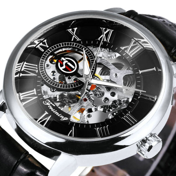 Mechanical Man Gold Watch Mens Watches Top Brand Luxury Clock Male Skeleton Leather 3d Hollow Engraving