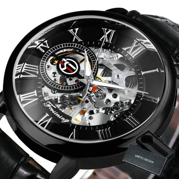 Mechanical Man Gold Watch Mens Watches Top Brand Luxury Clock Male Skeleton Leather 3d Hollow Engraving