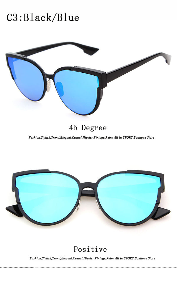 Fashion Brand Designer Women Cat Eye Sunglasses Oversize Female Cateye Mirror Sun Glasses Reflective Black Frame Shade | Vimost Shop.