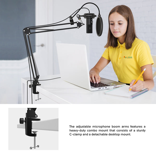 Studio Condenser USB Computer Microphone Kit With Adjustable Scissor Arm Stand Shock Mount for YouTube Voice Overs