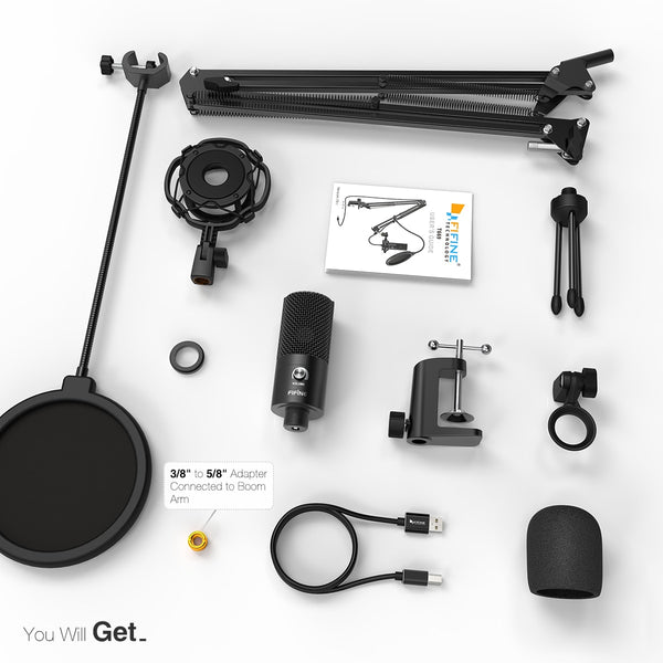 Studio Condenser USB Computer Microphone Kit With Adjustable Scissor Arm Stand Shock Mount for YouTube Voice Overs