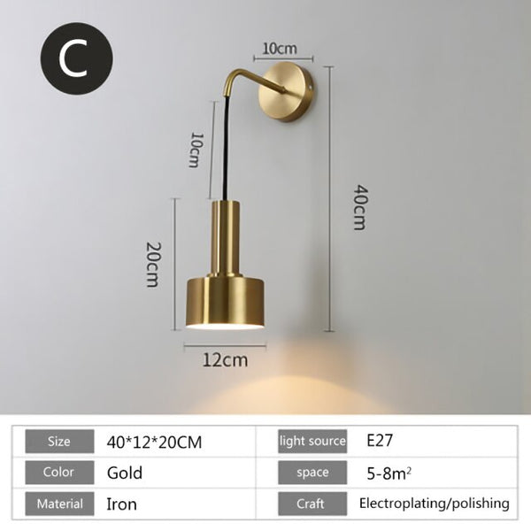 Nordic modern wall lamp E27 LED 110V 220V sconce light gold black indoor home kitchen bedroom living room decoration illumine