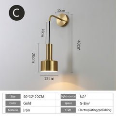 Nordic modern wall lamp E27 LED 110V 220V sconce light gold black indoor home kitchen bedroom living room decoration illumine