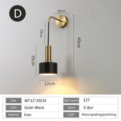 Nordic modern wall lamp E27 LED 110V 220V sconce light gold black indoor home kitchen bedroom living room decoration illumine