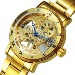 Fashion Ladies Watches Skeleton Mechanical Watch Dress Elegant Gold Full Steel Bracelet Clock Top Luxury Brand  часы