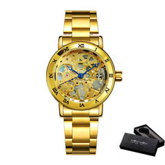 Fashion Ladies Watches Skeleton Mechanical Watch Dress Elegant Gold Full Steel Bracelet Clock Top Luxury Brand  часы