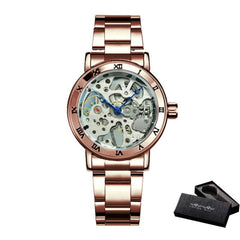 Fashion Ladies Watches Skeleton Mechanical Watch Dress Elegant Gold Full Steel Bracelet Clock Top Luxury Brand  часы