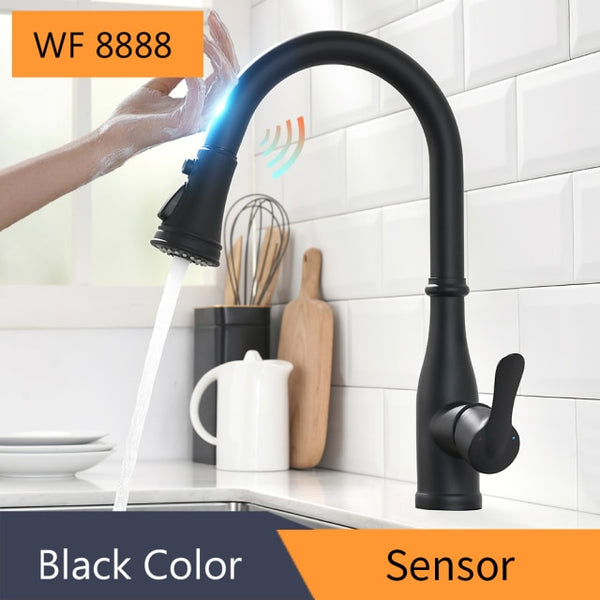 Pull Out Black Sensor Kitchen Faucets Stainless Steel Smart Induction Mixed Tap Touch Control Sink Tap Torneira De