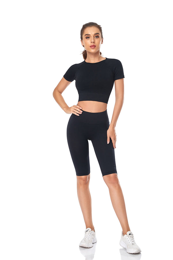 Seamless Yoga Set Women 2pcs Crop Top T-shirt High Waist Shorts Gym Clothes Sport Suit Workout Outfit Sport Wear