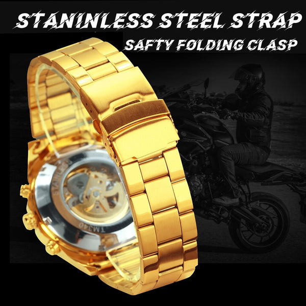 Mens watches Top Brand Luxury Automatic Mechanical Gold Watch For Men Skeleton Skull Full Steel Hip Hop