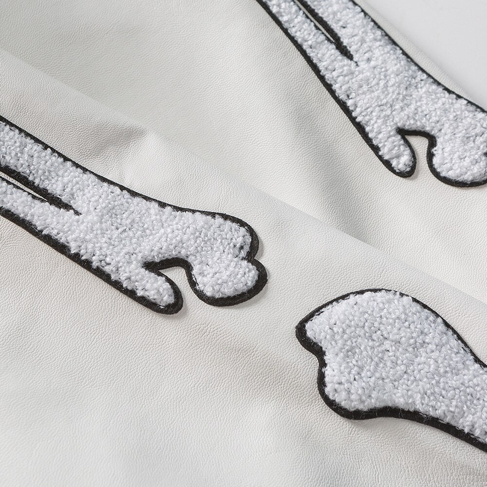 Soft Furry Patch Leather Patchwork Baseball Jacket Men Coats Autumn Baggy All-match College Style Bomber Jackets Couple