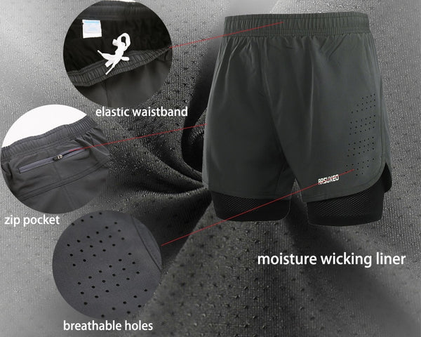 Men Running Shorts 2 in 1 Quick Dry Sport Shorts Athletic Training Fitness Short Pants Gym Shorts Workout Clothes
