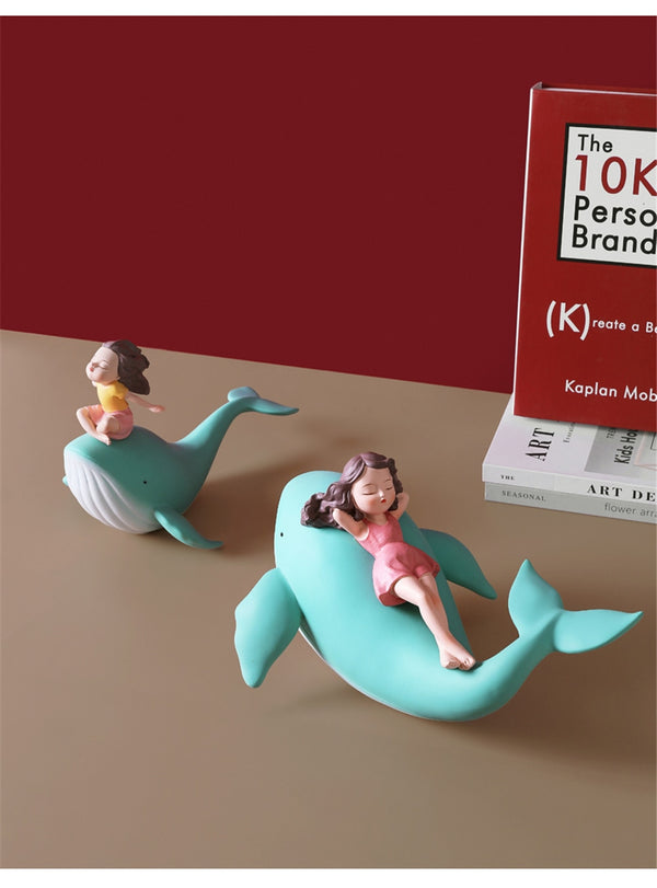 Nordic Style Whale Girl Statue Resin Figurines For Interior Home Decoration Modern Living Room Office Aesthetic Room Decor Gift