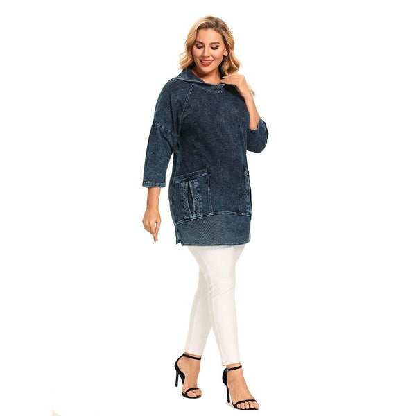 Women's Plus Size Casual Long Style Slim Denim Jacket for Woman Premium Stretch Knitted Denim