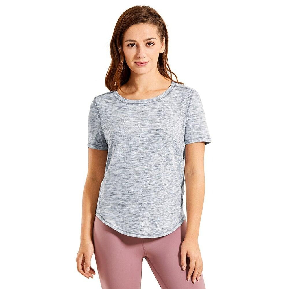 Women's Lightweight Heather Loose Fit Short Sleeve Sport Shirt Workout Top