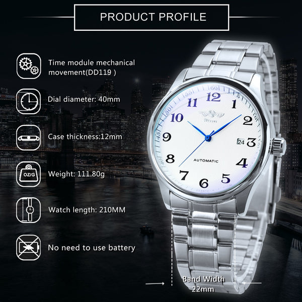 Fashion Business Automatic Mechanical Watch Men Time Master Leather Strap White Dial Calendar Date Classic