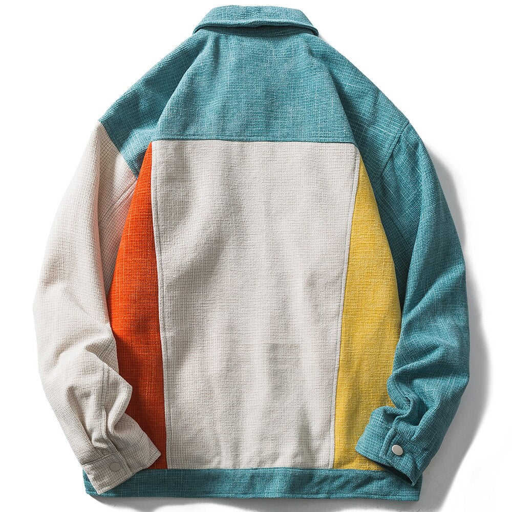 Jacket Men Color Block Patchwork Baggy Coat Men Vintage Harajuku Fashion College Style Outwear Autumn Streetwear Couple