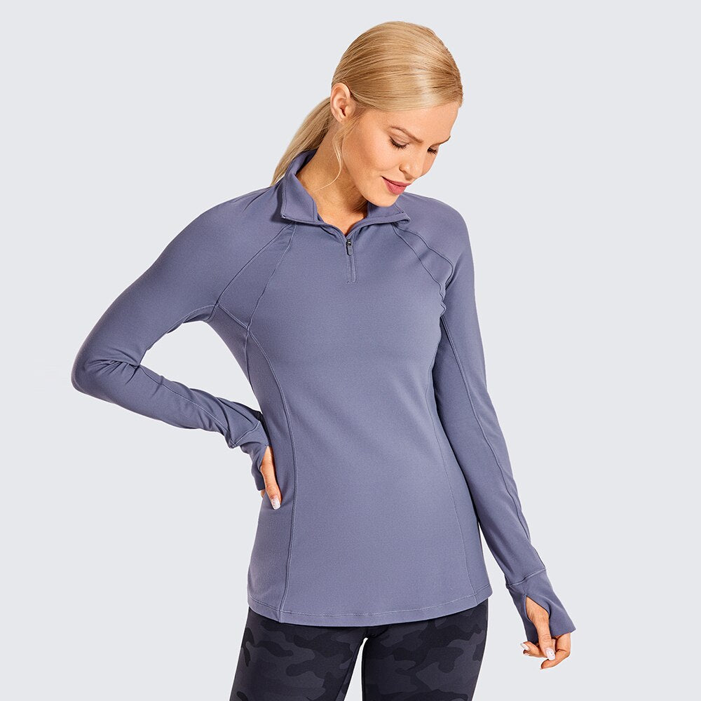 Women's Running Athletic Workout Yoga Shirts Long Sleeves Quarter-Zip Pullover Tops