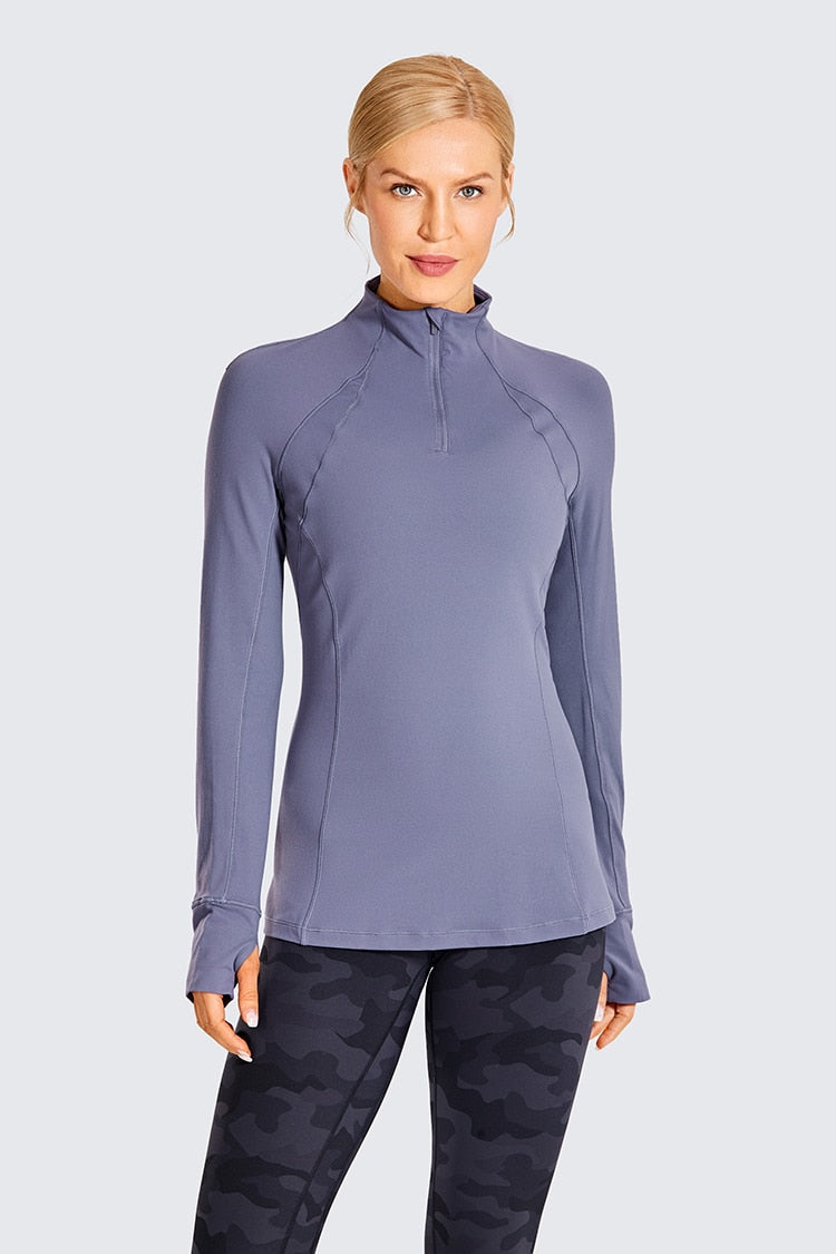 Women's Running Athletic Workout Yoga Shirts Long Sleeves Quarter-Zip Pullover Tops