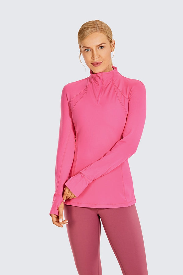 Women's Running Athletic Workout Yoga Shirts Long Sleeves Quarter-Zip Pullover Tops