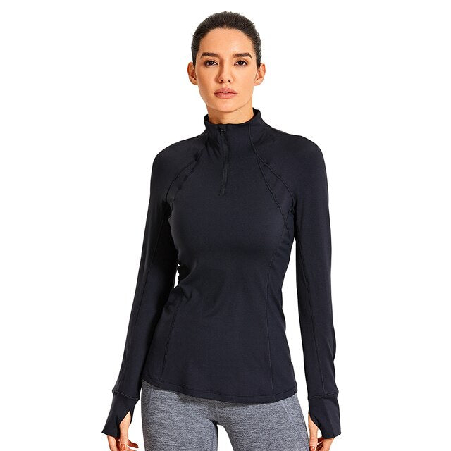Women's Running Athletic Workout Yoga Shirts Long Sleeves Quarter-Zip Pullover Tops