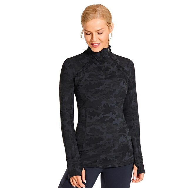 Women's Running Athletic Workout Yoga Shirts Long Sleeves Quarter-Zip Pullover Tops