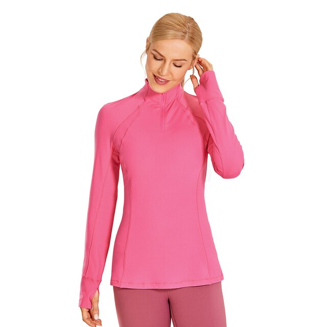Women's Running Athletic Workout Yoga Shirts Long Sleeves Quarter-Zip Pullover Tops